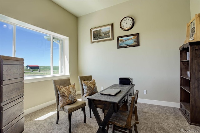 home office featuring light colored carpet