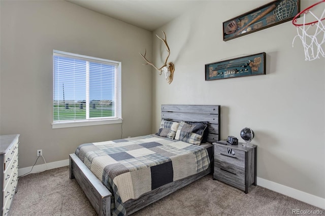 bedroom with light carpet