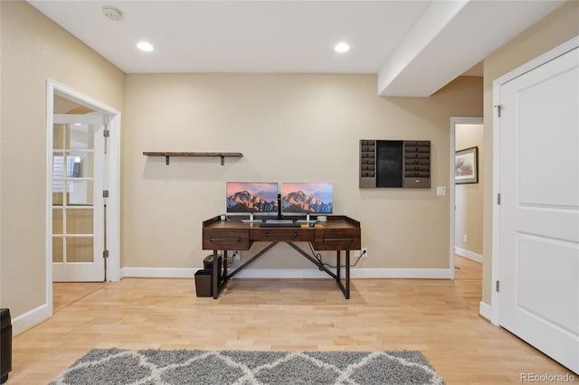 9158 Forest St, Firestone, CO 80504 - office area featuring wood finished floors, baseboards, and recessed lighting
