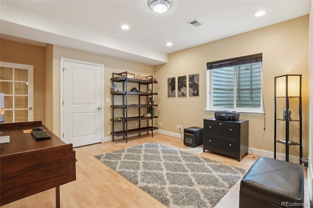 9158 Forest St, Firestone, CO 80504 - office with baseboards, wood finished floors, and recessed lighting