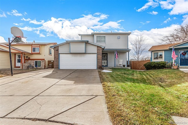 view of front property with a garage and a front lawn