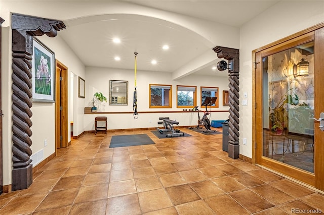 17995 Minglewood Trl, Monument, CO 80132 - workout area with arched walkways and recessed lighting
