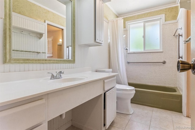 11815 E Louisiana Ave, Aurora, CO 80012 - full bathroom with vanity, tile patterned flooring, shower / bath combo, and crown molding