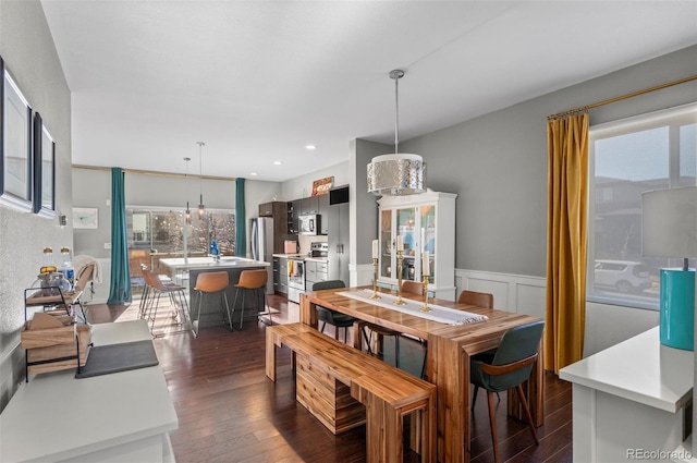 dining area with dark hardwood / wood-style floors