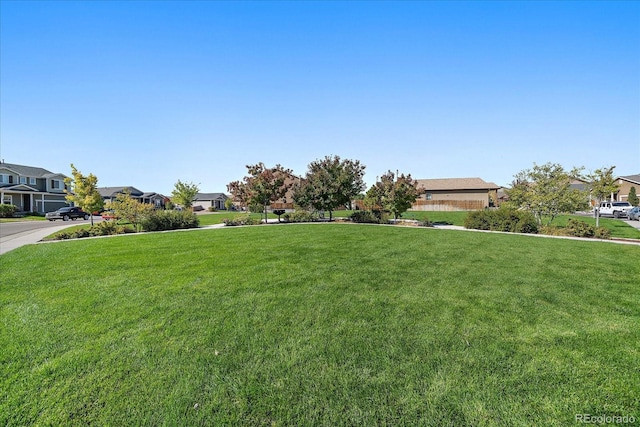 view of front of house with a residential view and a front lawn