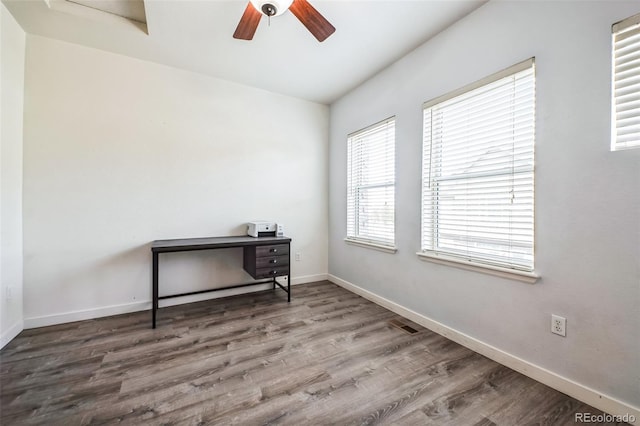 18726 E Yale Cir Unit D, Aurora, CO 80013 - empty room featuring ceiling fan, baseboards, and wood finished floors