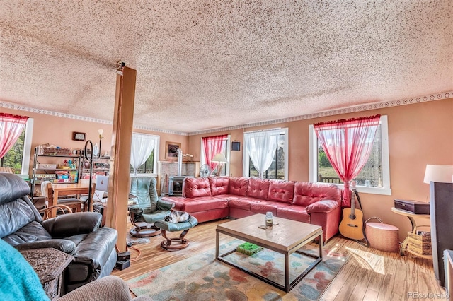 237 Foxtail Ct, Fairplay, CO 80440 - living room with a textured ceiling, plenty of natural light, and wood finished floors