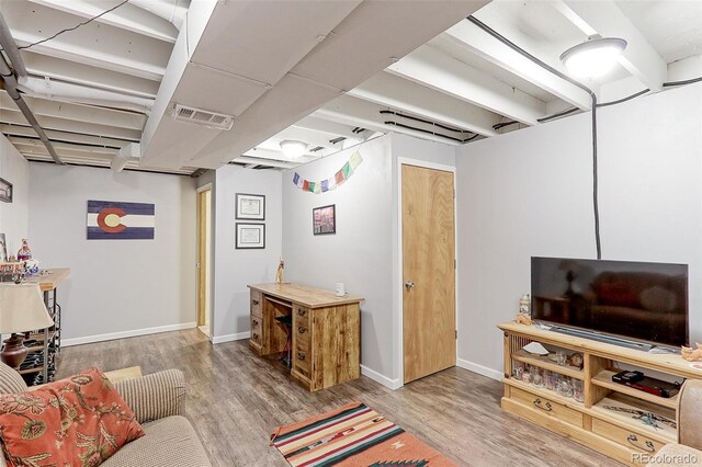 living room featuring light wood-type flooring