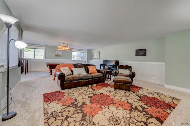 18045 Sunburst Dr, Monument, CO 80132 - carpeted living room featuring billiards and wainscoting