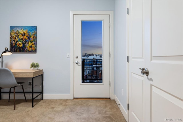 2240 N Clay St Unit 501, Denver, CO 80211 - doorway featuring carpet flooring, baseboards, and an office area