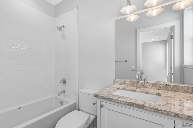 full bathroom with toilet, vanity, and shower / bath combination