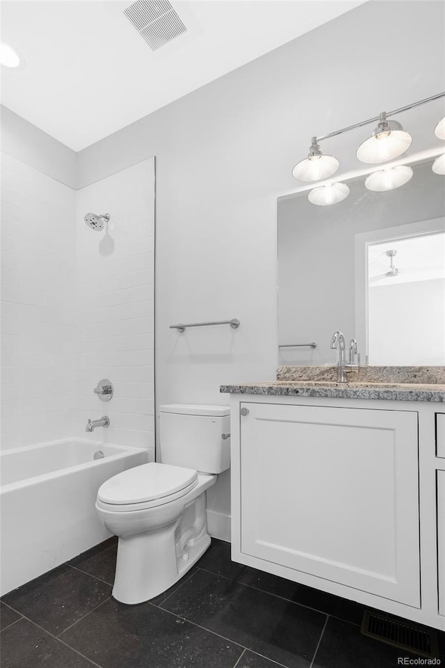 full bathroom with shower / bath combination, toilet, and vanity