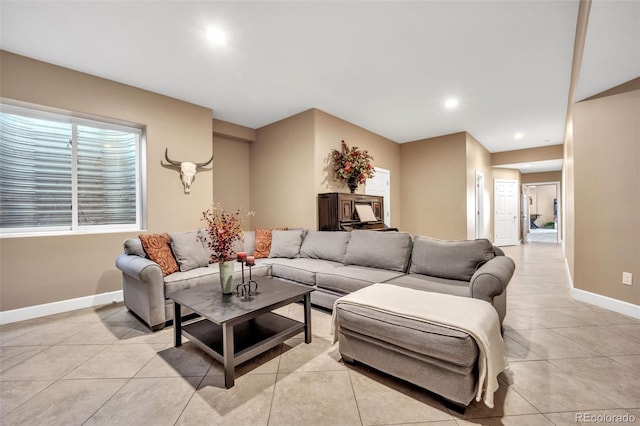 15125 Spring Valley Rd, Larkspur, CO 80118 - living area featuring baseboards, light tile patterned flooring, and recessed lighting