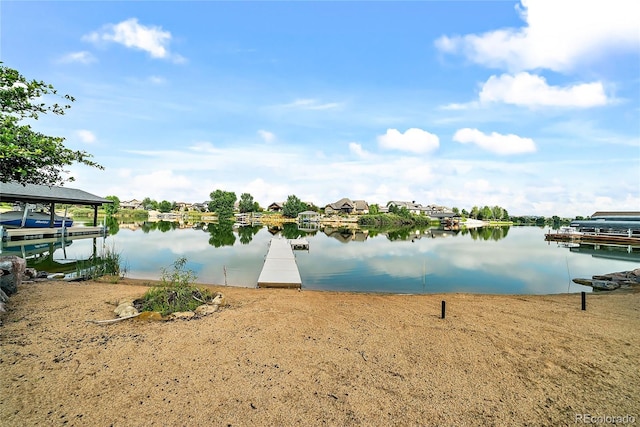 view of water feature with a boat dock