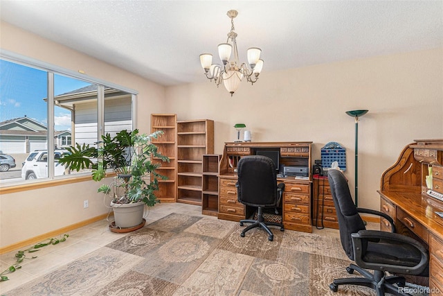 5289 Fairfield Cir, Castle Rock, CO 80104 - office with a chandelier and light tile patterned flooring
