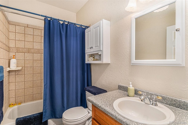 5289 Fairfield Cir, Castle Rock, CO 80104 - full bathroom with a textured wall, vanity, and shower / bath combo