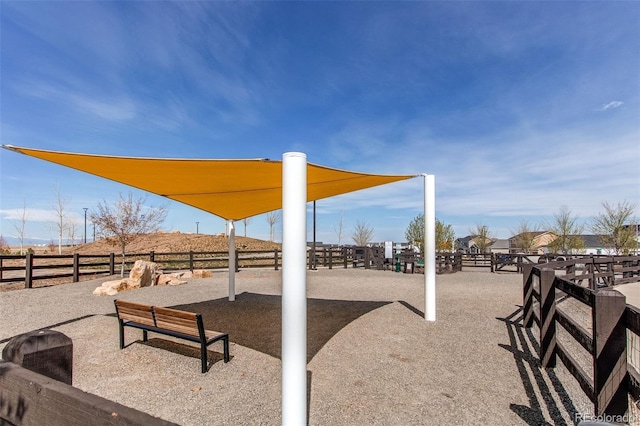 view of play area with fence
