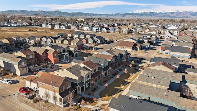 aerial view featuring a residential view and a mountain view