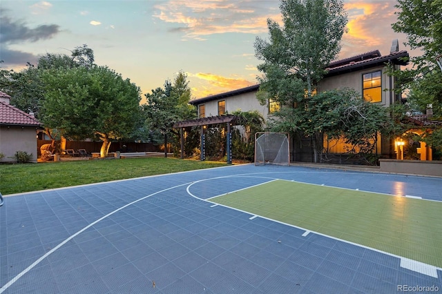 235 Eudora St, Denver, CO 80220 - view of basketball court with basketball hoop and a pergola