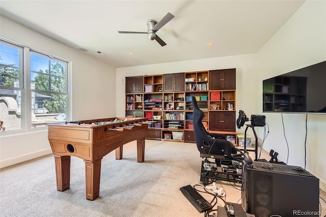 235 Eudora St, Denver, CO 80220 - game room with ceiling fan, carpet floors, and an office area