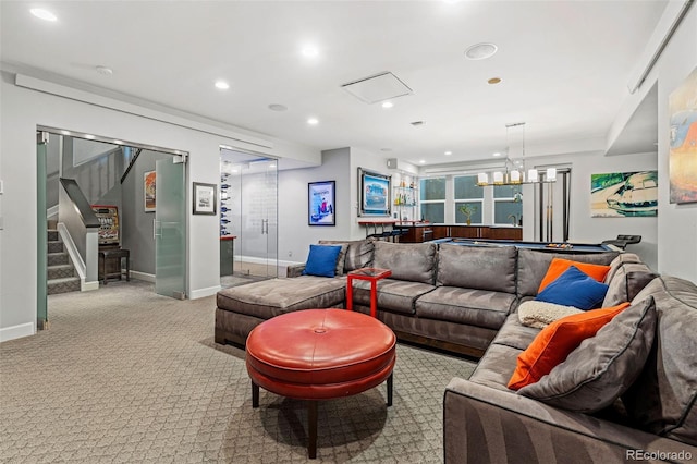 235 Eudora St, Denver, CO 80220 - living room with recessed lighting, stairway, and carpet flooring