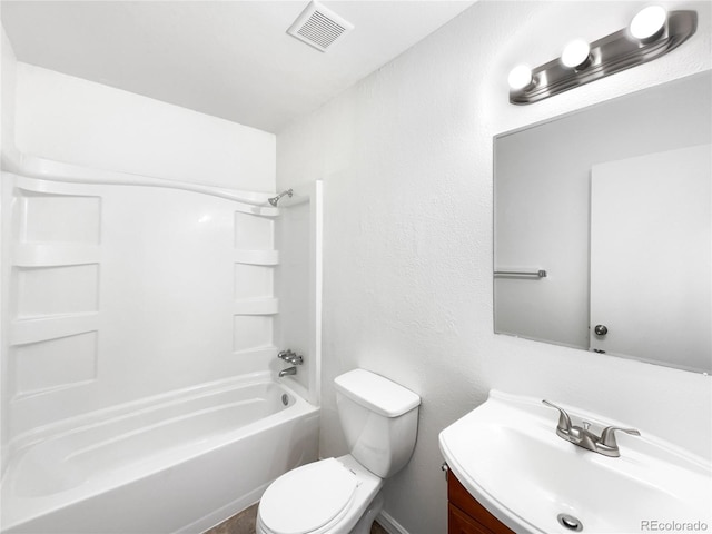 full bathroom with vanity,  shower combination, and toilet