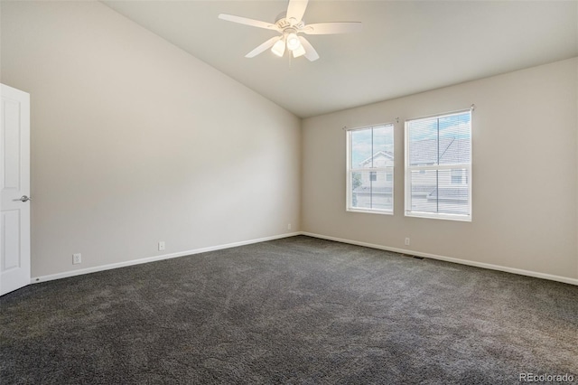 7046 Red Sand Grv, Colorado Springs, CO 80923 - unfurnished room with lofted ceiling, dark carpet, ceiling fan, and baseboards