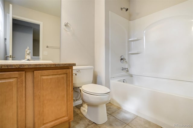 7046 Red Sand Grv, Colorado Springs, CO 80923 - full bathroom with tile patterned flooring, vanity, toilet, and tub / shower combination