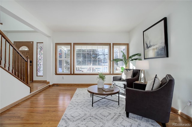 living room featuring light wood-type flooring