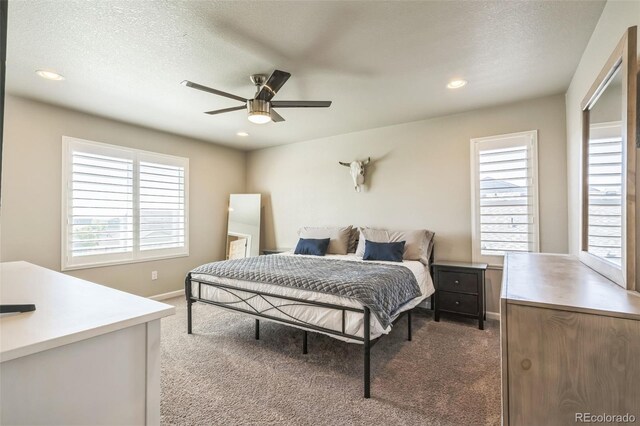 6954 E 117th Ave, Thornton, CO 80233 - bedroom with carpet, multiple windows, baseboards, a textured ceiling, and recessed lighting