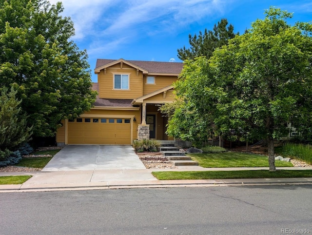 10247 Telluride Way, Commerce City, CO 80022 - craftsman-style home featuring driveway, an attached garage, and a shingled roof