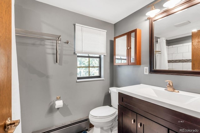 9591 State Highway 96, Westcliffe, CO 81252 - full bath featuring a baseboard radiator, curtained shower, and vanity