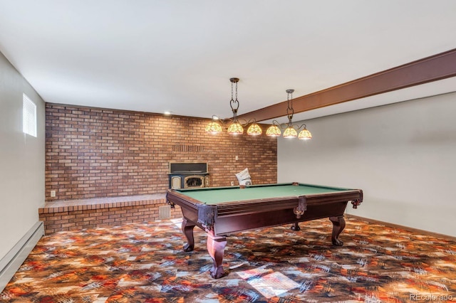 9591 State Highway 96, Westcliffe, CO 81252 - rec room featuring brick wall, pool table, and baseboard heating