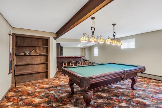 9591 State Highway 96, Westcliffe, CO 81252 - playroom featuring a dry bar, billiards, and a baseboard radiator