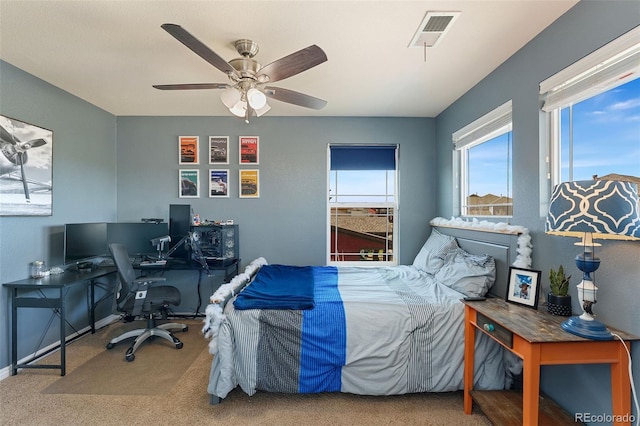 4464 E 139th Ave, Thornton, CO 80602 - carpeted bedroom with an office area, baseboards, and ceiling fan
