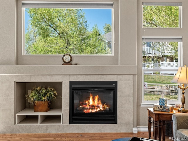 detailed view of a tile fireplace