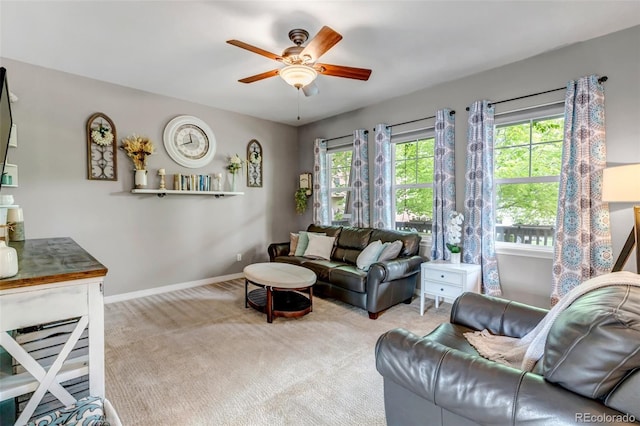4578 Quandary Peak St, Brighton, CO 80601 - living room with ceiling fan, carpet floors, and baseboards
