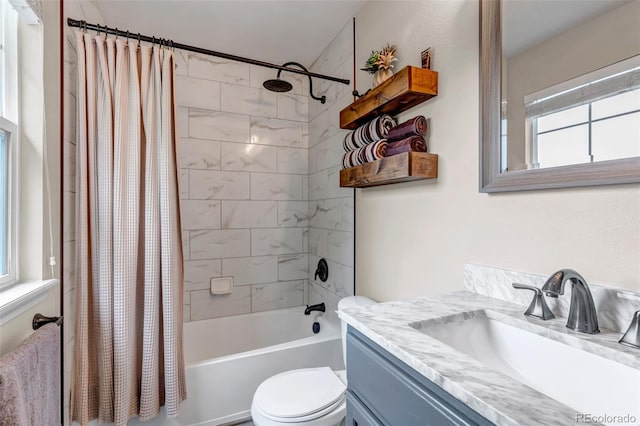 4578 Quandary Peak St, Brighton, CO 80601 - bathroom featuring vanity, shower / tub combo, and toilet