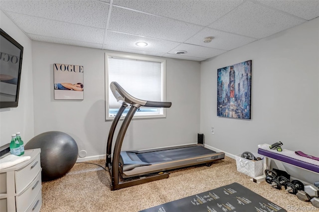 4578 Quandary Peak St, Brighton, CO 80601 - exercise room with a paneled ceiling, carpet floors, and baseboards