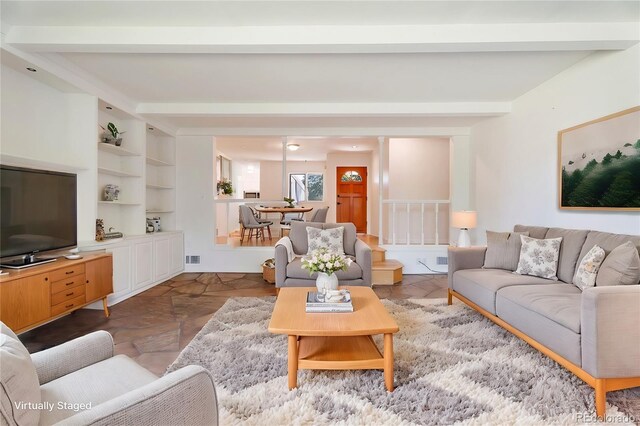 8813 Baseline Rd, Lafayette, CO 80026 - living area with beam ceiling