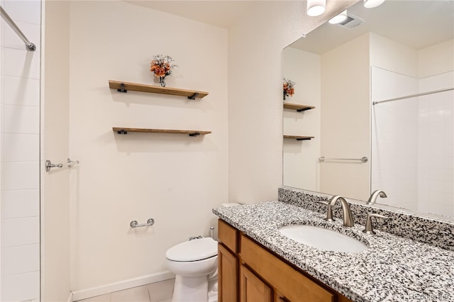 full bathroom with visible vents, toilet, vanity, tile patterned flooring, and baseboards