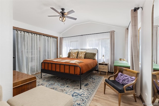 377 Homestead Rd, Bailey, CO 80421 - bedroom featuring lofted ceiling, wood finished floors, and a ceiling fan