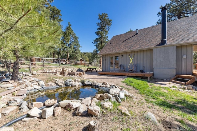 377 Homestead Rd, Bailey, CO 80421 - view of yard with a small pond and french doors