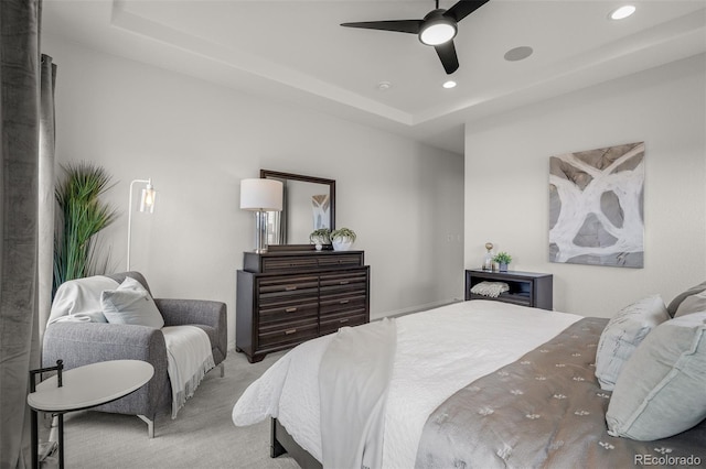 13410 New Ranch Dr, Peyton, CO 80831 - carpeted bedroom with recessed lighting, ceiling fan, and a raised ceiling