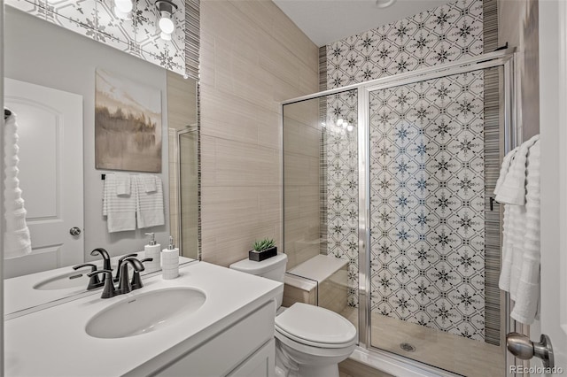 13410 New Ranch Dr, Peyton, CO 80831 - bathroom with vanity, a stall shower, and toilet