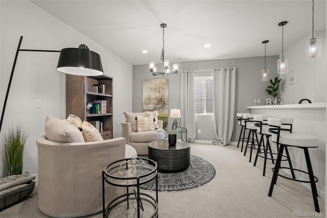 13410 New Ranch Dr, Peyton, CO 80831 - living area featuring carpet, recessed lighting, a chandelier, and baseboards