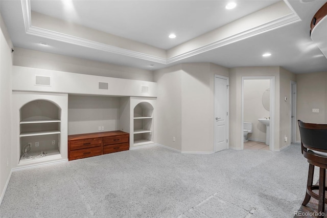 interior space featuring carpet flooring, recessed lighting, and baseboards