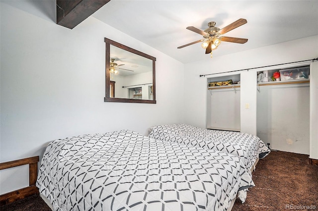 bedroom with carpet flooring and a ceiling fan