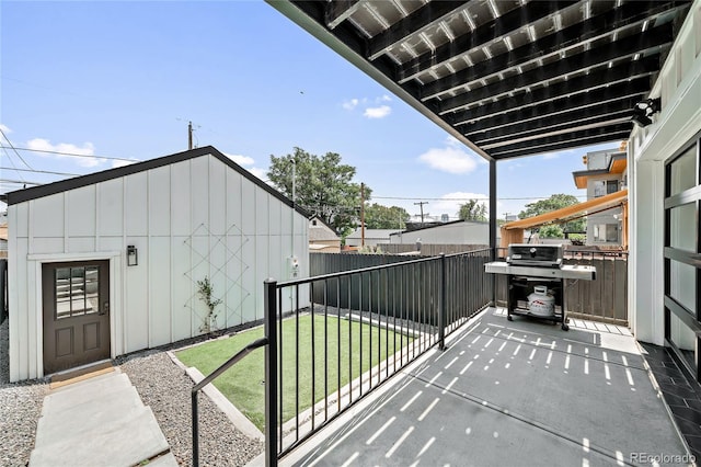 balcony featuring area for grilling