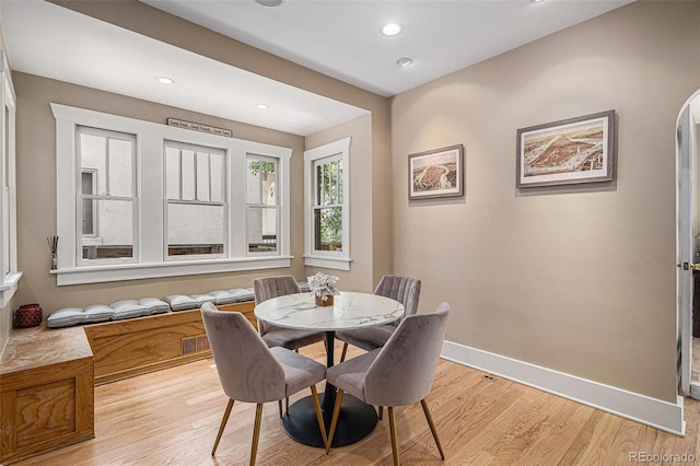 726 S Corona St, Denver, CO 80209 - dining area featuring baseboards, recessed lighting, and light wood-type flooring
